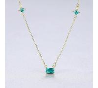 LYFHJD Korean Green Topaz Square Pendant Necklaces For Sweet Girls Thin Chain Fine Jewelry