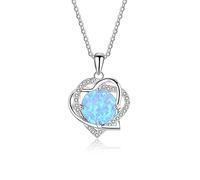 LYFHJD Love Heart White Blue Pink Opal Stone Necklaces Zircon Statement Wedding Jewelry