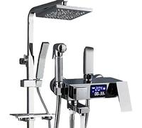 LYFHJD Luxury Rainfall Shower Head/Handheld Combo Wall Mounted Shower System with Digital Display Screen and 4 Function Adjustment Knob Shower Faucet Set for Bathroom