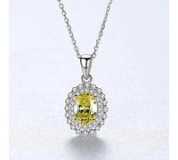 LYFHJD Mystic Yellow Oval Birthstone Brilliant Pendant Necklace For Women Bright Sun Flower Wedding Necklace Silver 925 Jewelry