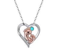 LYFHJD Natural Turquoise Feet Heart Women's Pendant Necklace 925 Silver Mother's Day Jewelry Gift