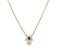LYFHJD New 925 Silver Gold Chain Turkish Evil Eye Hamsa Hand Charm Necklace Paved Big Blue Cz For Women Wedding Gift