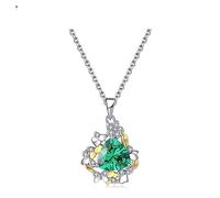LYFHJD New Chinese Rice-Pudding 1.8ct Nano Russian Simulated Emerald Pendant Necklace For Woman 45cm