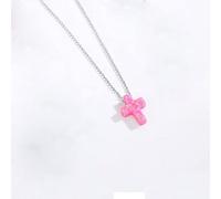 LYFHJD New Women Genuine Blue Stone Cross Charm Opal Necklace Rosary