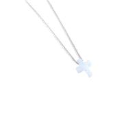 LYFHJD New Women Genuine Blue Stone Cross Charm Opal Necklace Rosary