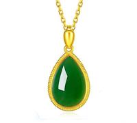LYFHJD New Women Necklace 925 Silver Jewelry with Green Jade Gemstone Water Drop Shape Pendant Ornaments For Mother Wedding Party Gifts