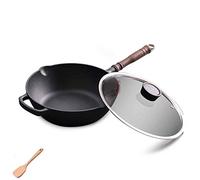LYFHJD Old-Fashioned Flat-Bottomed Iron Pan No Rust No Coating Not Easy to Stick Household Cast Iron Healthy and Thickened Wok Frying Pan 27cm