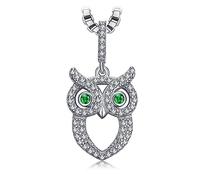 LYFHJD Owl Simulated Nano Emerald Pendant Necklace For Woman Gemstone Fine Jewelry