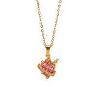LYFHJD Pink Heart Zircon Necklace Gold Color Copper Cupid Eros Arrow Heart Pendant Necklace Korean Fashion Jewelry Hers Party Gift with for You 1