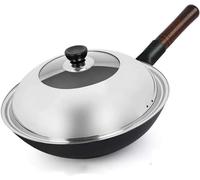 LYFHJD Pre-Seasoned Cast Iron Wok Stir Fry Pan Cast Iron Wok Pan Deep Fry Pan Great Asian Food Cooking Wok Pan Black(32cm)