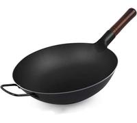 LYFHJD Pre-Seasoned Cast Iron Wok Stir Fry Pan Cast Iron Wok Pan Deep Fry Pan Great Asian Food Cooking Wok Pan Black(38cm/15 Inch)
