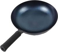 LYFHJD Pre-Seasoned No Coating Iron Wok Traditional Hammered Woks & Stir-Fry Pans with Handle Non-Stick Round Bottom Wok Pan No Coating Less Oil-36cm(34cm)