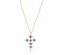 LYFHJD Rainbow Colorful Six Zircon Cross Pendent Necklace Long Chain Women Luxury Jewelry Crystal Fine