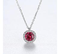 LYFHJD Real Round Ruby Gemstone Pendant Necklaces For Women Wedding Engagement Fine Jewelry