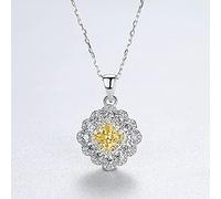 LYFHJD Real Solid Citrine Flower Pendant Necklaces For Women Wedding Engagement Fine Jewelry