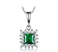 LYFHJD Real Sterling Silver Necklace Created Square Green Gemstone Necklaces & Pendants For Women Anniversary with Chain