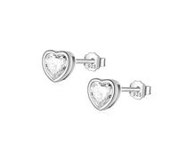 LYFHJD Romantic Love Heart Shiny Cz Stud Earrings For Kid Women Geometric Birthday Jewelry