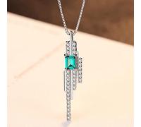 LYFHJD Romantic Women Pendant Charms Chain Necklace Emerald Blue-Green Stone with Small Cz Crystal Around S925 Silver