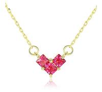 LYFHJD Ruby and Emerald Heart Pendant Necklaces For Women Wedding Engagement Fine Jewelry Gifts