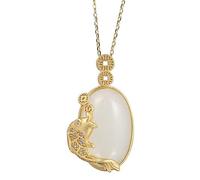 LYFHJD S Plated Inlaid White Jade Necklace Vintage Chinese Style Women's Pendant Necklace Jewelry Gift