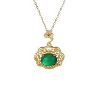 LYFHJD S Sterling Women's Cloud Necklace Chinese Style Inlaid Chalcedony Green Red Agate Pendant Clavicle Chain Jewelry Gift