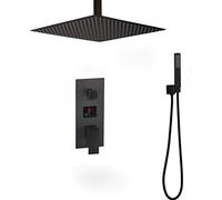 LYFHJD Shower Head -PE Shower System Ceiling Mounted Bathroom Shower 3-Functions Black Digital Shower Faucets Set Ultrathin Rainfall Shower Head 2-Way Digital Display Mixer Tap Luxury Shower Set
