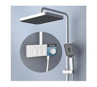 LYFHJD Shower System Temperature Digital Display Shower Faucets Set with 12 Inch Fall Shower Head Abs 3 Functions Handheld Spray Waterfall Tub Spout Bathroom Shower Combo Set (White)