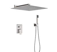 LYFHJD Shower System with 8-12 Inch Square Shower Head and Handheld Bathroom Rainfall Wall Mounted Shower Faucet Set Contain Shower Faucet Mixer Valve and Trim Kit,2 Ways 16inch(2 Ways 16inch)