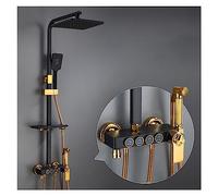 LYFHJD Showers for Bathrooms Hot and Cold Digital Shower Set Faucet Bathroom Shower System Black Gold Shower Faucet Square Shower Head Bath Shower System for Bathroom(502K7-thermostatic)