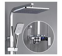 LYFHJD Showers for Bathrooms Hot and Cold Digital Shower Set Faucet Bathroom Shower System Black Gold Shower Faucet Square Shower Head Bath Shower System for Bathroom(0540D1-hot and Cold