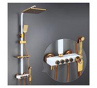 LYFHJD Showers for Bathrooms Hot and Cold Digital Shower Set Faucet Bathroom Shower System Black Gold Shower Faucet Square Shower Head Bath Shower System for Bathroom(503A7-thermostatic)