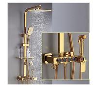 LYFHJD Showers for Bathrooms Hot and Cold Digital Shower Set Faucet Bathroom Shower System Black Gold Shower Faucet Square Shower Head Bath Shower System for Bathroom(501P8-thermostatic)