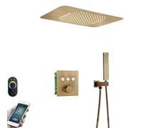 LYFHJD Showers for Bathrooms Rain Waterfall Bathroom Thermostatic Shower Faucet Set Ceiling Embedded 23 * 15 Inch Shower Head with Music Speaker System for Bathroom(K Antique Brass)