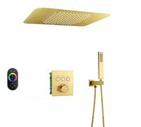 LYFHJD Showers for Bathrooms Rain Waterfall Bathroom Thermostatic Shower Faucet Set Ceiling Embedded 23 * 15 Inch Shower Head with Music Speaker System for Bathroom(I Brushed Gold)