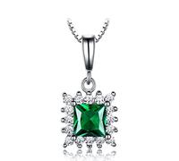 LYFHJD Solid 925 Silver Necklace Created Square Green Gemstone Necklaces Pendants For Women Anniversary Party with Chain