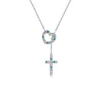 LYFHJD Sterling Silver Love & Cross Pendant Necklace For Women Colored Zirconium Lock Chain Choker Jewelry