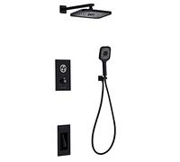 LYFHJD Thermostatic Shower System with Temperature Display Rain Shower Head with Handheld Shower Tub Spout Push Button Shower Faucet Set Wall Mount Black