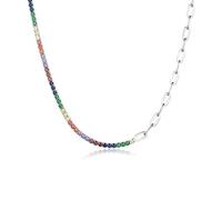 LYFHJD Thick Green 2mm Tennis Paperclip Chain Choker Necklace Women Winter Crystal Wedding Gift