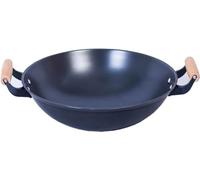 LYFHJD Traditional Chinese Hand Hammered Iron Woks Multipurpose Cast Iron Woks Stir Fry Pans with Double Wooden Handles No Coating/Less Oil/Non-Stick-40cm(36cm)