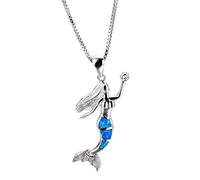 LYFHJD Trendy Silver Color Animal Jewelry Charming Blue Fire Opal Mermaid Pendant Necklaces For Women Gift