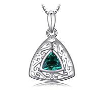 LYFHJD Triangle Simulated Nano Emerald Carved Pendant Necklace For Women Fine Jewelry