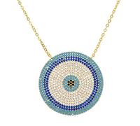LYFHJD Turkish Evil Eye Round Necklace Paved Blue and White Cz Shiny Necklace For Women Wedding Gift