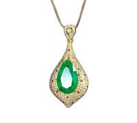 LYFHJD Vintage * 16mm Emerald Gold-Color Pendant Necklace For Women Luxury Gemstone Lab Diamond Cocktail Party Fine Jewelry Lady Gift