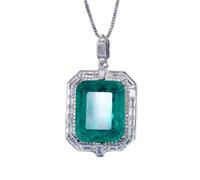 LYFHJD Vintage * 20mm Emerald Sapphire Paraiba Tourmaline Pendant Necklace For Women Gemstone Lab Diamond Cocktail Party Fine Jewelry