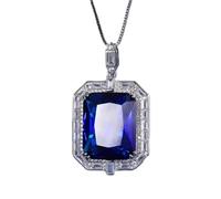 LYFHJD Vintage * 20mm Emerald Sapphire Paraiba Tourmaline Pendant Necklace For Women Gemstone Lab Diamond Cocktail Party Fine Jewelry