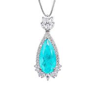 LYFHJD Vintage * 26mm Emerald Paraiba Tourmaline Pendant Necklace For Women Lab Diamond Cocktail Party Fine Jewelry Accessories