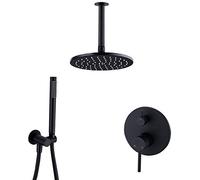 LYFHJD WHLTYH Shower System Black Brass Ceiling Mounted Mixer Shower Faucet Set Multifunction Double Handle Shower Combo Set with Round Rain Shower Head Handheld Shower 10 Inch