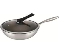 LYFHJD Wok Bottom Kitchen 304 Stainless Steel Non-Coated Frying Pan Non-Smoke Gift Non-Stick Cookware for Gas Stove Stove(32cm)