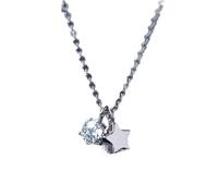 LYFHJD Women's Fashion 925 Real Sterling Silver Jewelry Star Zircon Pendant Short 40cm Necklace Gift Girl Lady