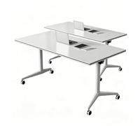 LYFHYSDSP Mesa de Conferencias Plegable Minimalista Moderna, Escritorio Modular Abatible con Ruedas Bloqueables Ideal para Oficina Aula y Seminario, Blanco 120/140/160 CM(140x40cm/55x16in)